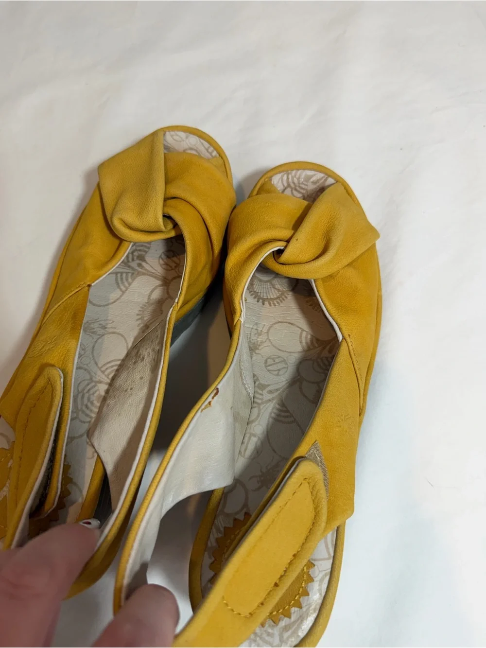 Fly London Yakin mustard yellow leather wedge platform sandals size 39